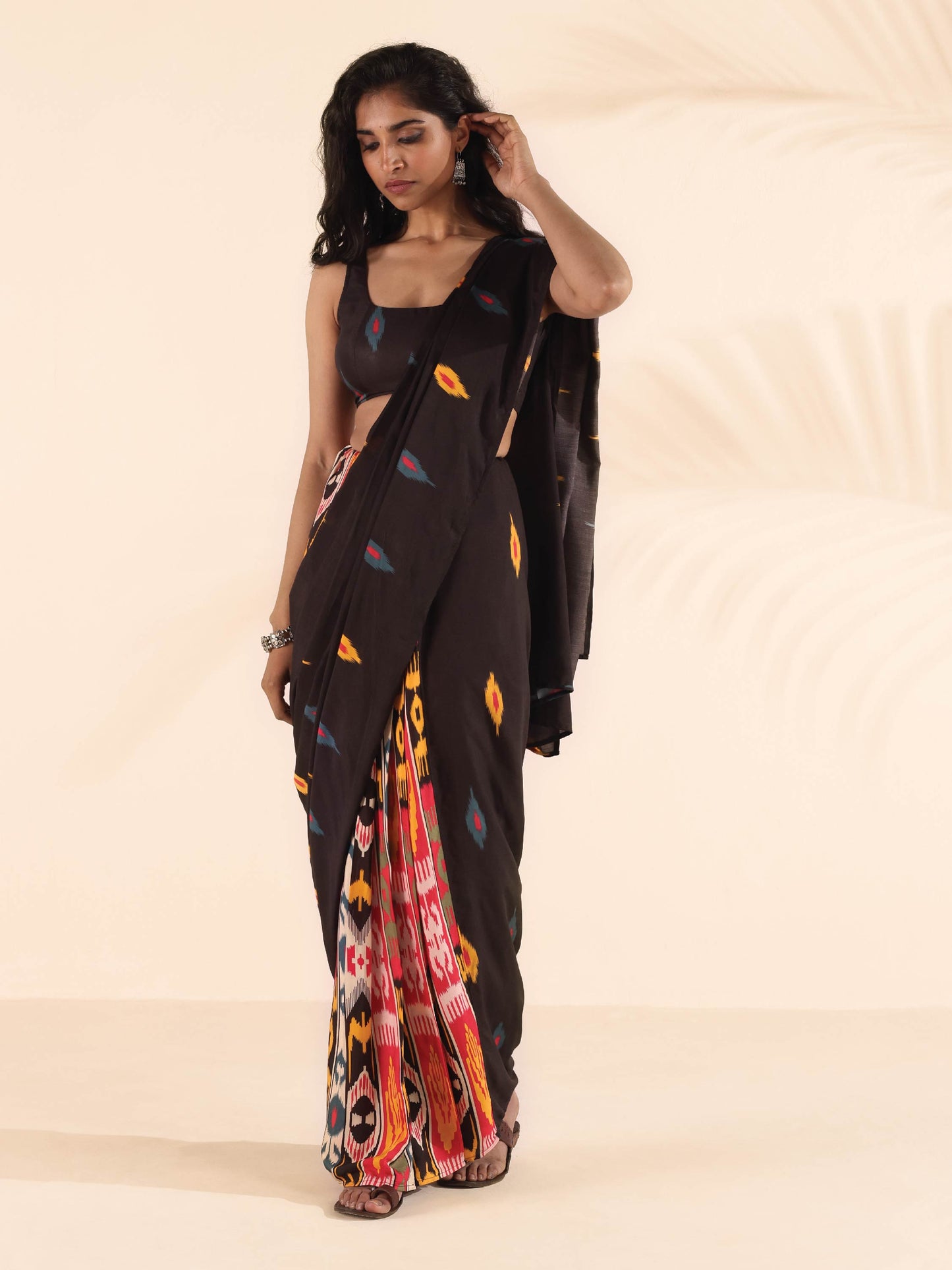 trueBrowns Cola Muslin Ikat Sleeveless Blouse | Swadesiicart