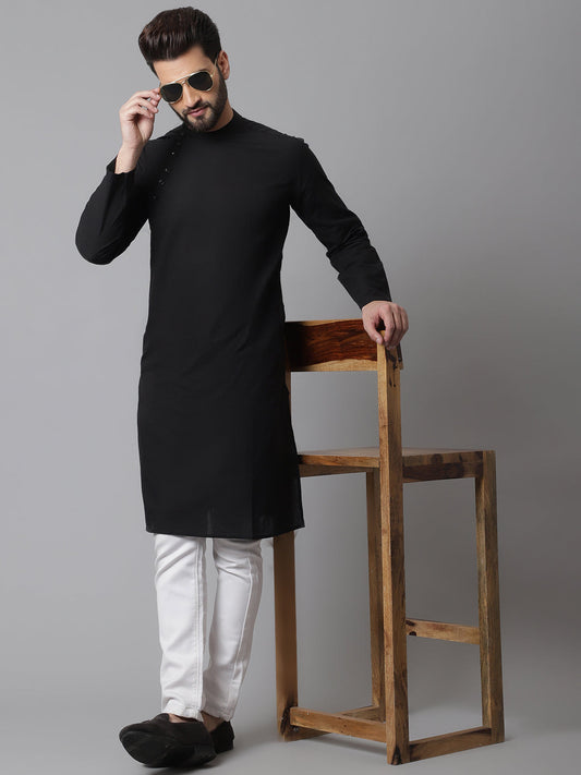 Even Apparels Black Solid Kurta With Band Collar | Swadesiicart