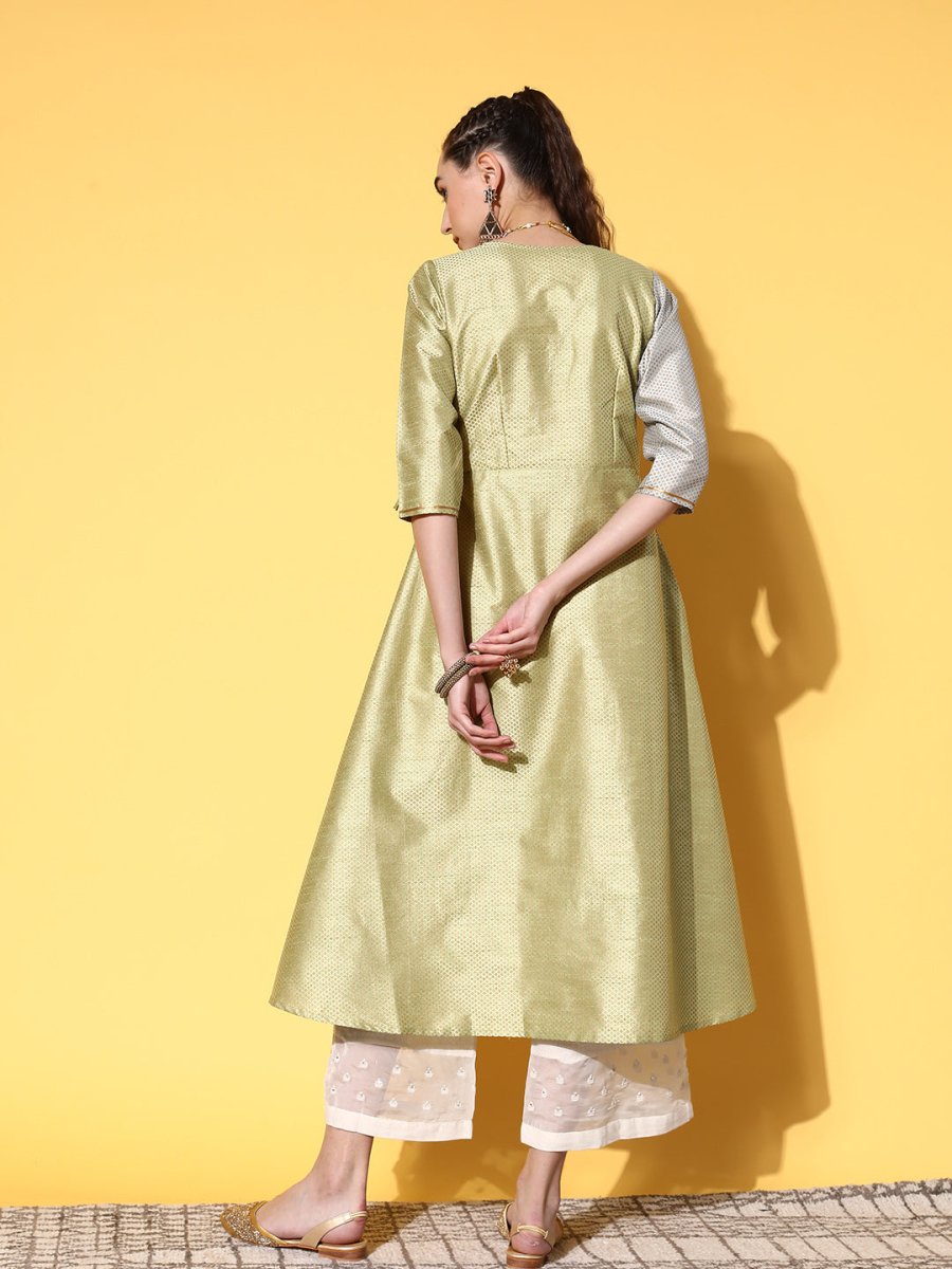 Ahalyaa Women Green Art Silk Fluid Tie-Up Kurta | Swadesiicart