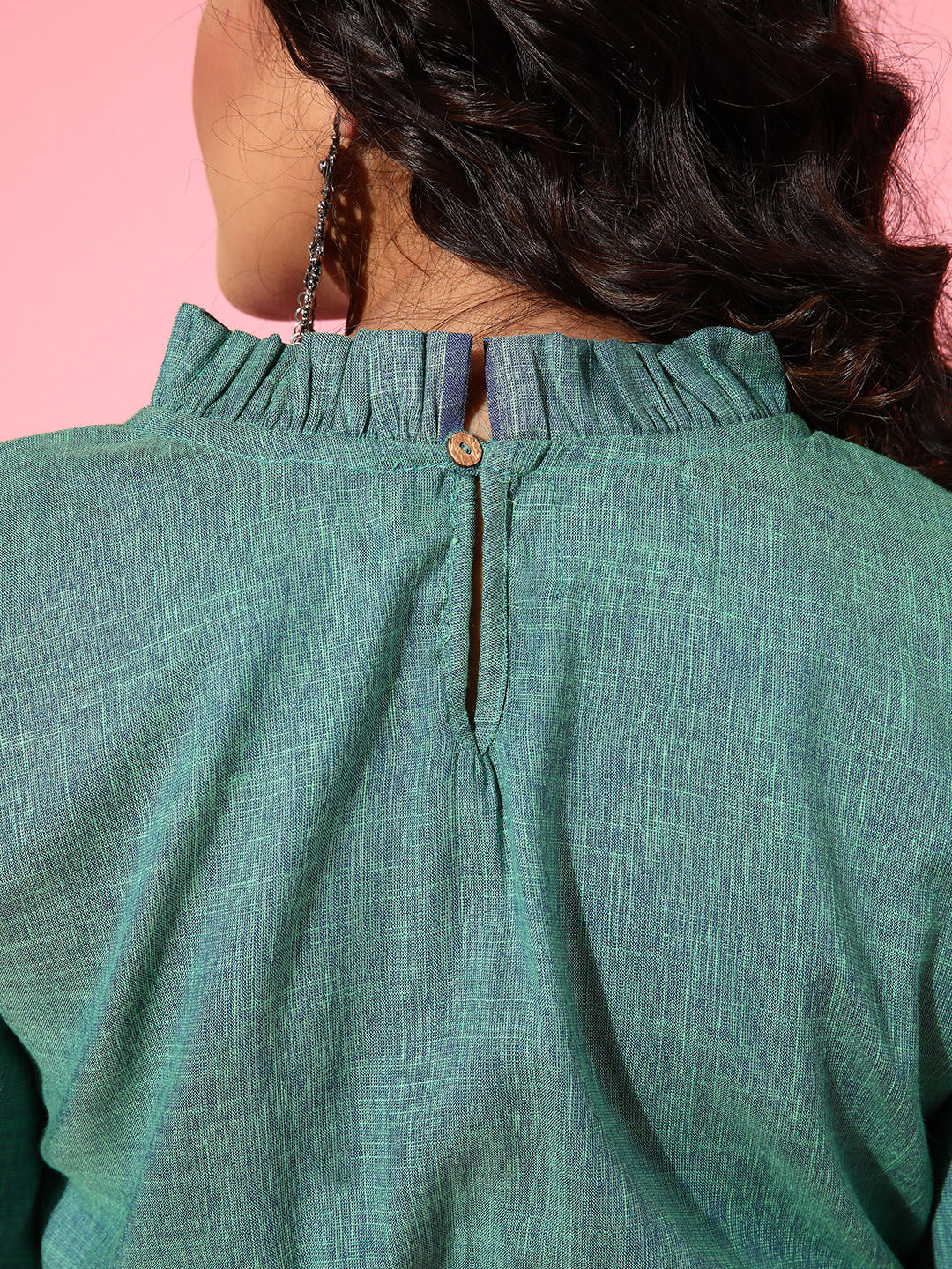InWeave Women's Teal Blue High Neck Crop Top - Swadesiicart