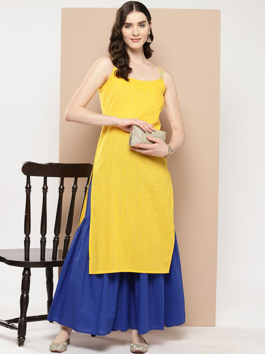 Ahalyaa Women Printed Regular Gotta Patti Pure Cotton Kurta with Sharara | Swadesiicart