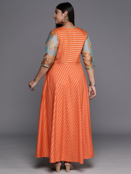Ahalyaa Plus Size V-Neck Maxi Ethnic Dress | Swadesiicart