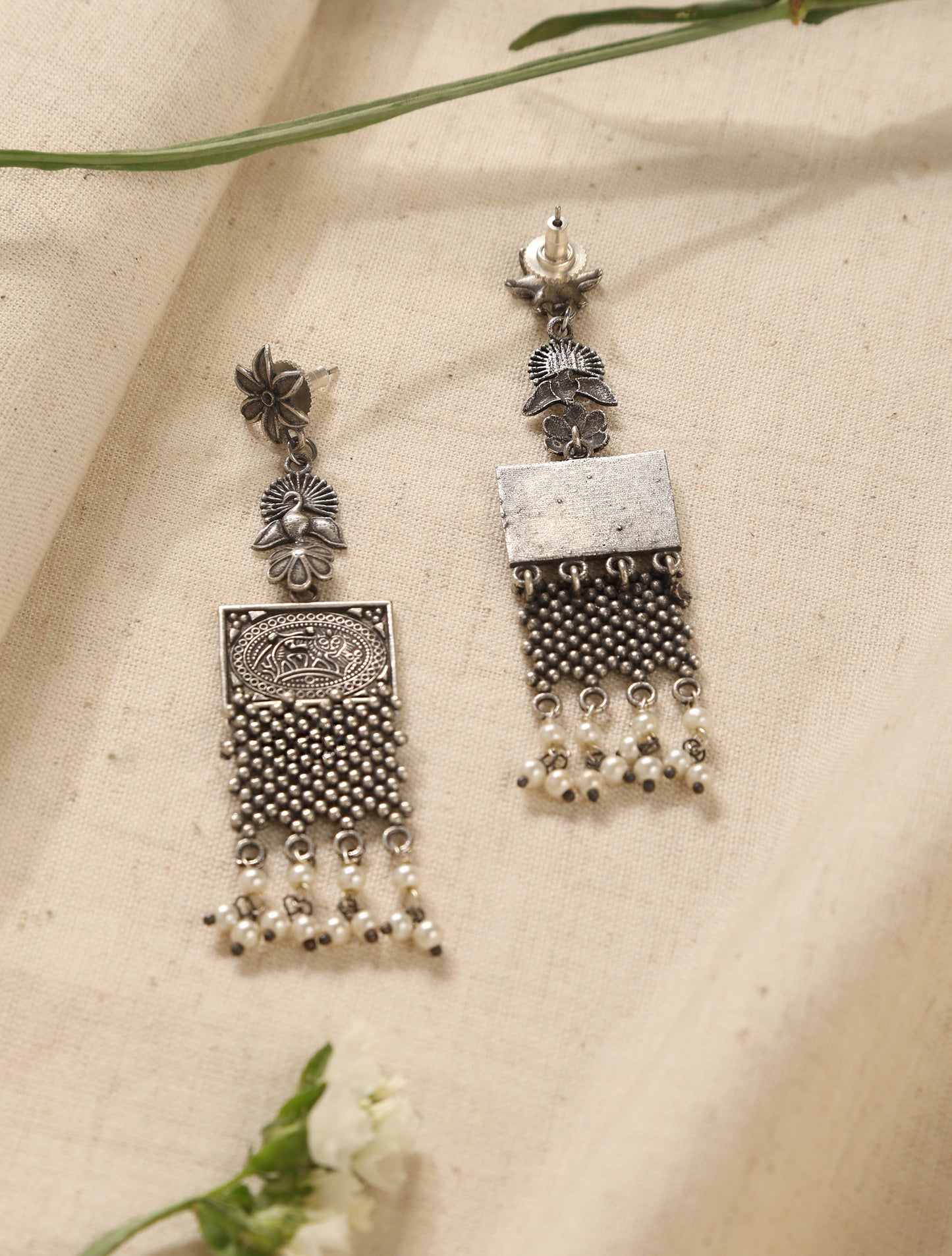 trueBrowns Silver Peacock Earrings | Swadesiicart
