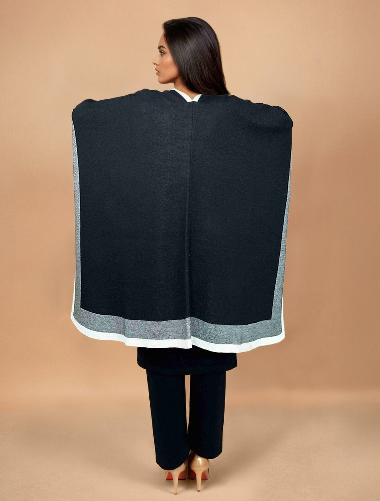 trueBrowns Black Woollen Kaftan Cape | Swadesiicart