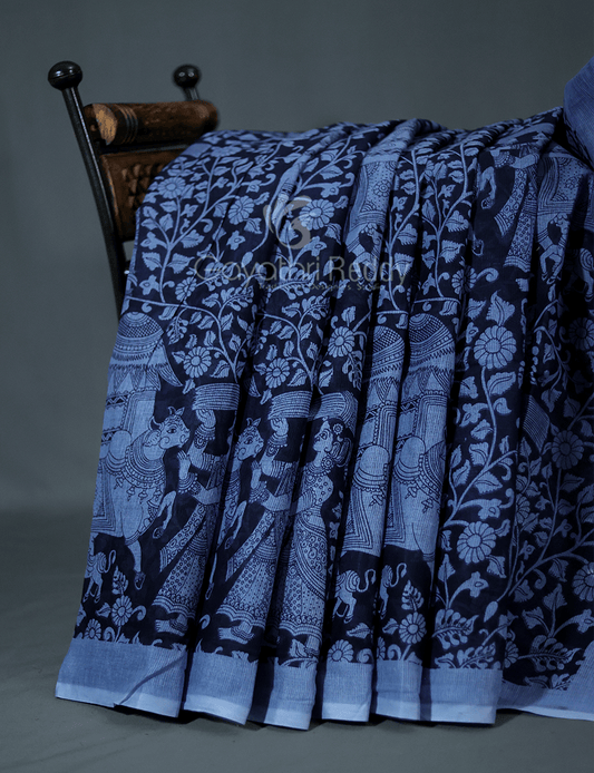 Shades of Black And Grey With Kalamkari Print Munga Cotton Saree By Gayathri Reddy Designer Studio | Swadesiicart