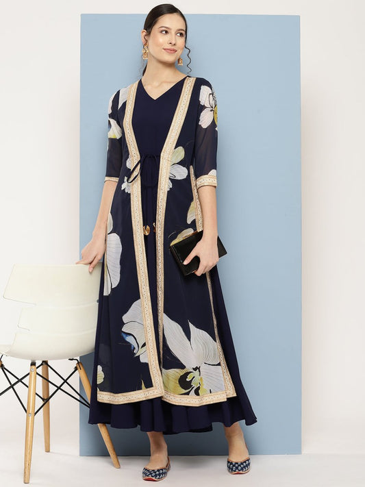 Ahalyaa Floral Printed Maxi Empire Ethnic Dress | Swadesiicart