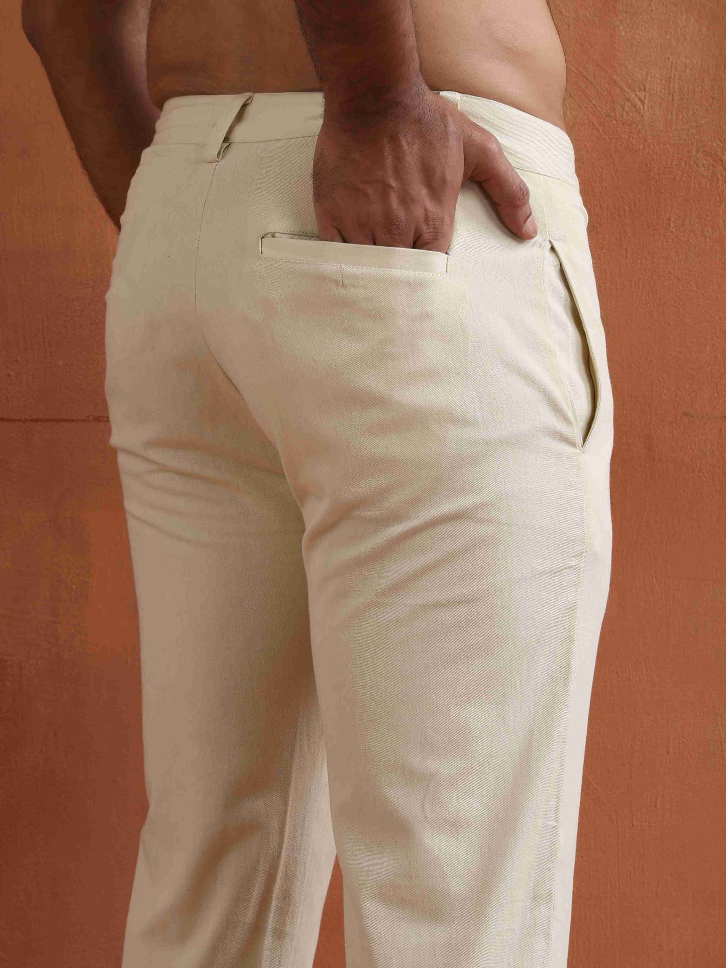 trueBrowns Men's Off White Cotton Twill Pants | Swadesiicart