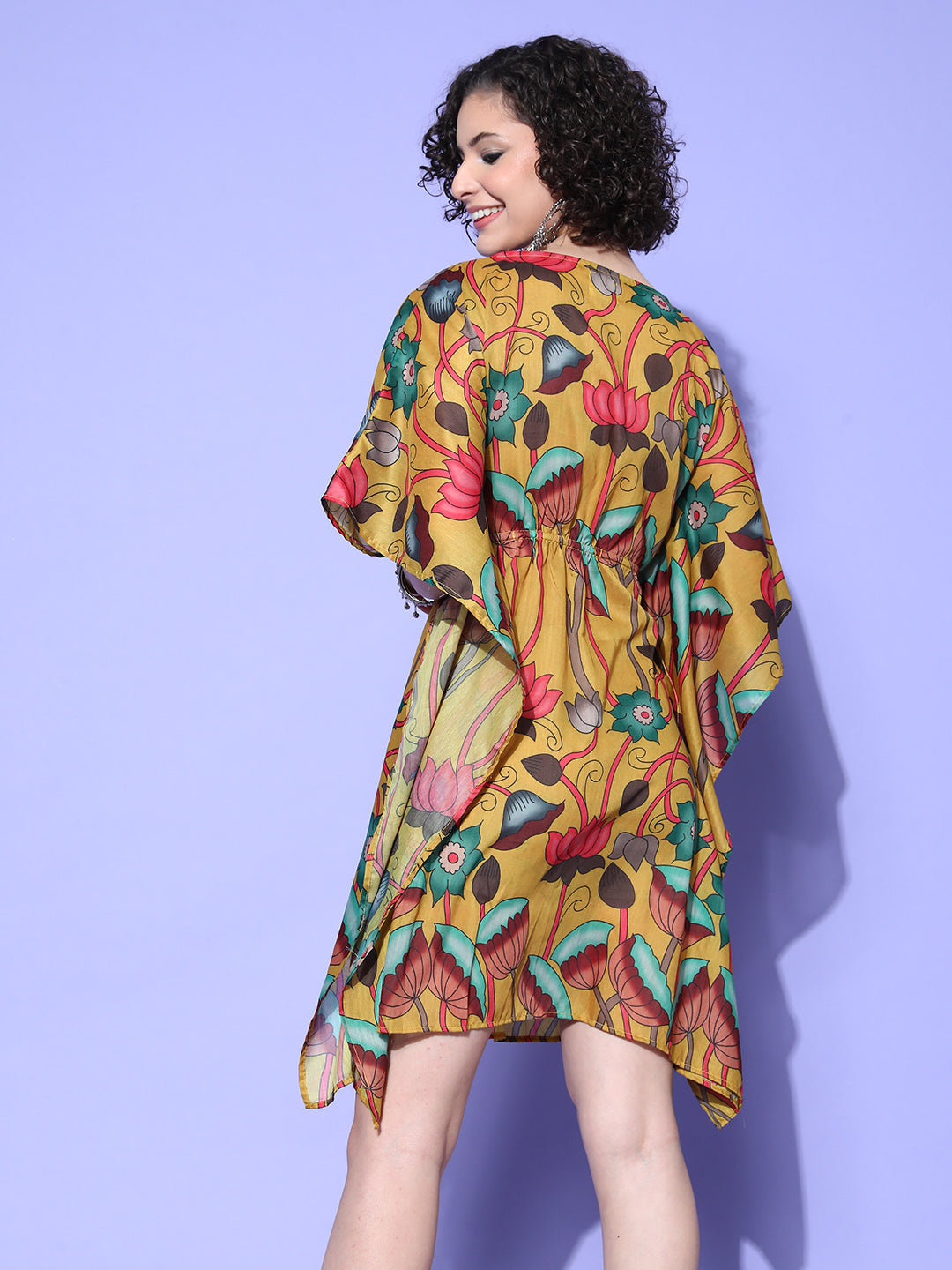InWeave Women's Mustard Printed Kaftan Dress - Swadesiicart