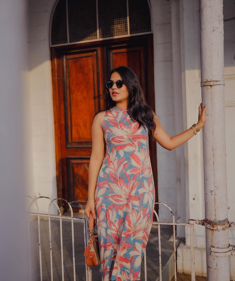 NOZ2TOZ Women's leaf Printed Knee Length Co-ords Set - Swadesiicart