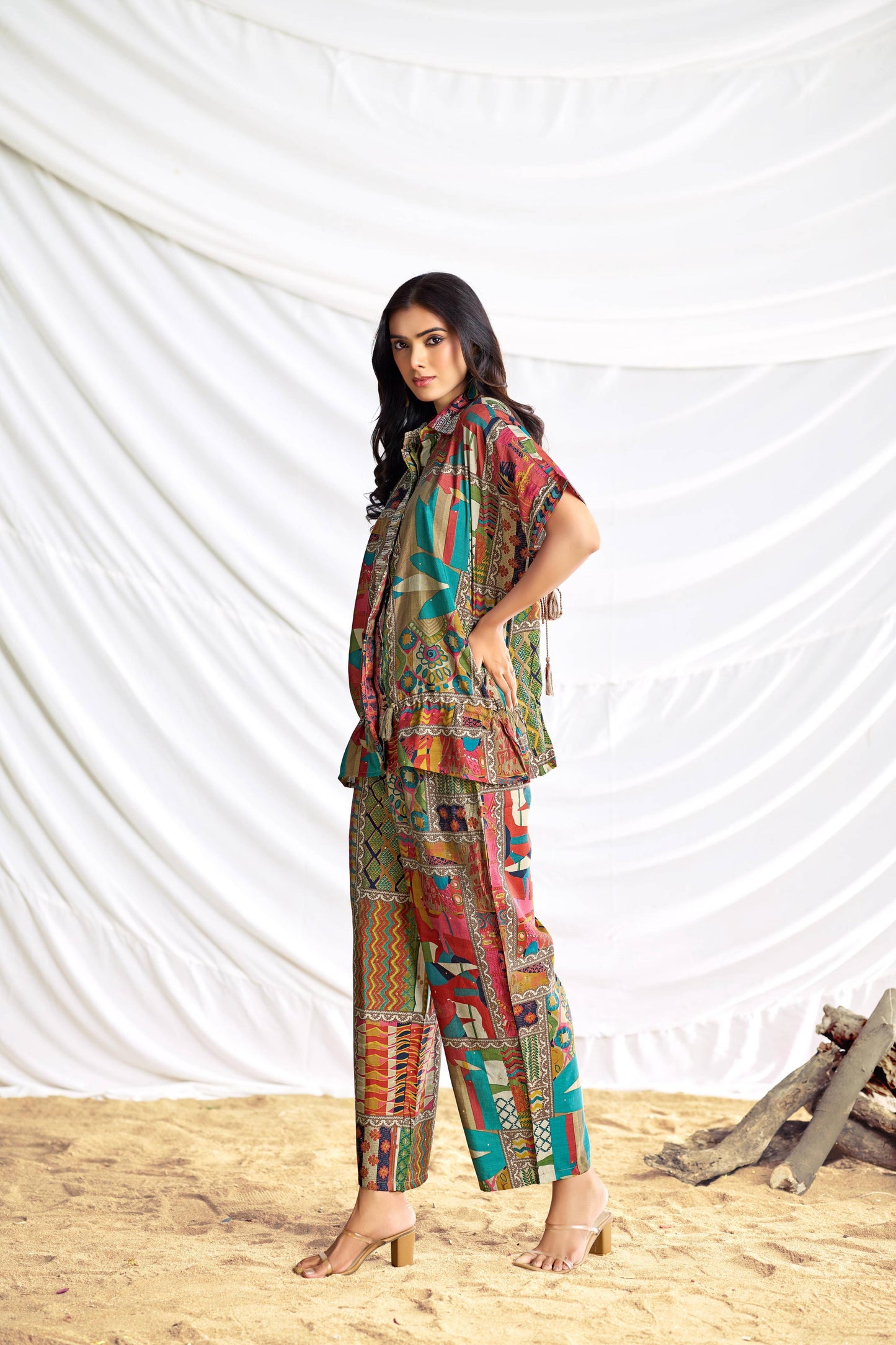 BulBul Kate Beige Chanderi Co-Ord Set - Swadesiicart