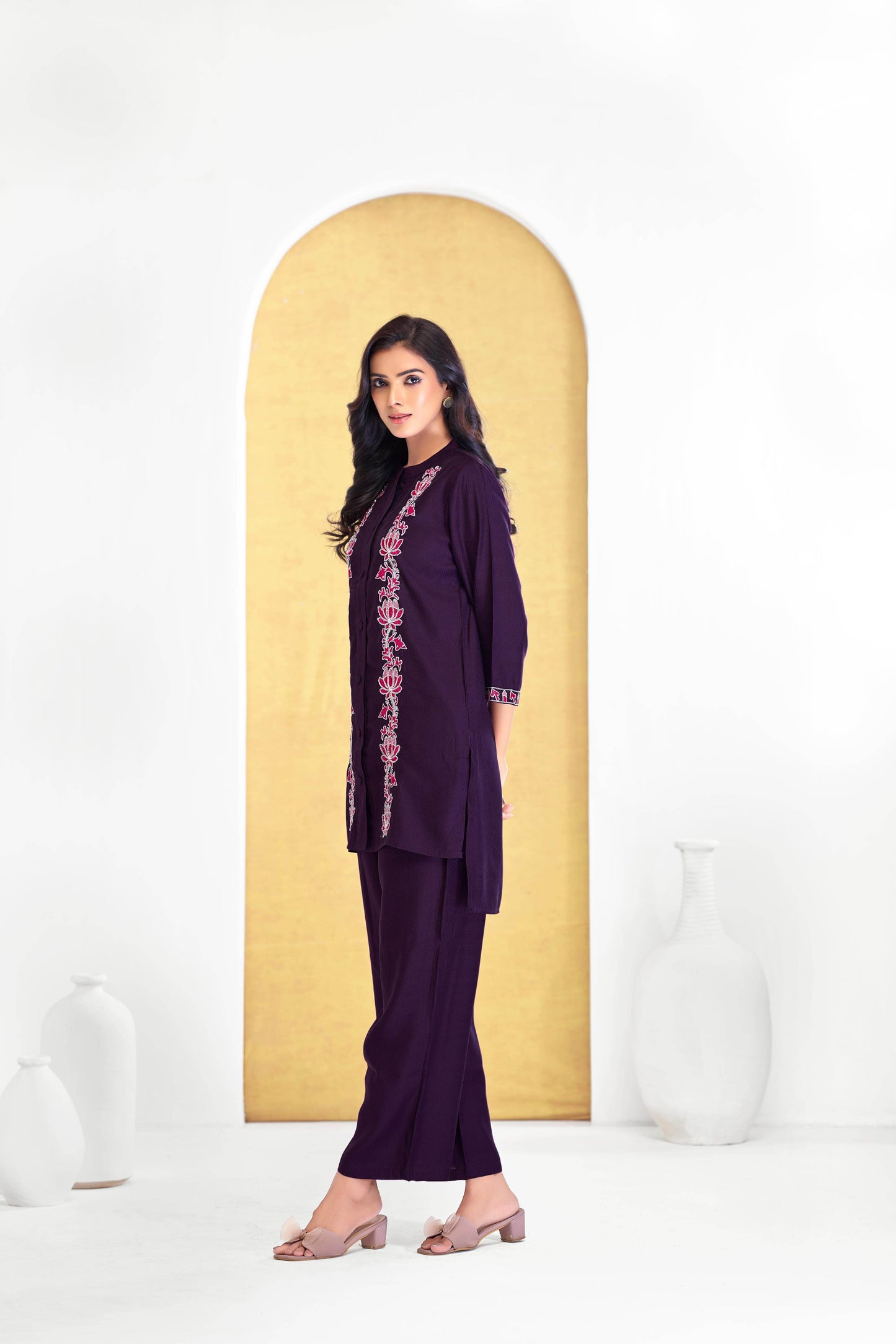 BulBul Deepti Chanderi Purple Co-Ord Set - Swadesiicart
