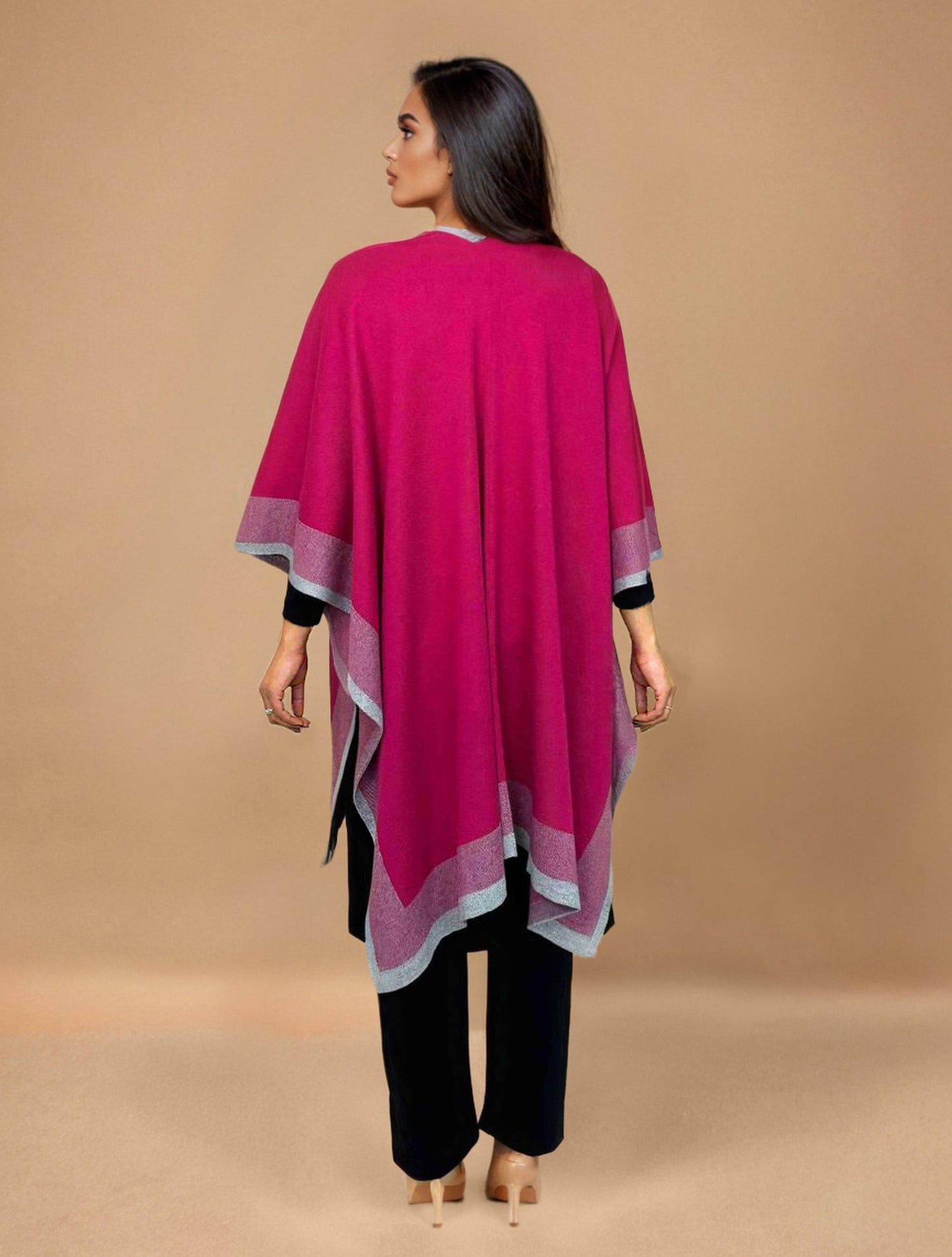 trueBrowns Pink Woollen Kaftan Cape | Swadesiicart