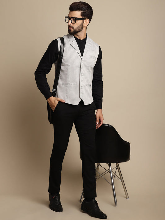 Even Apparels Men's Grey Waistcoat with Notched Lapel | Swadesiicart