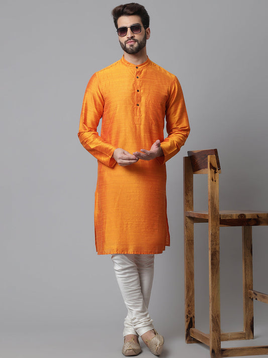 Even Apparels Orange Solid Kurta With Band Collar | Swadesiicart