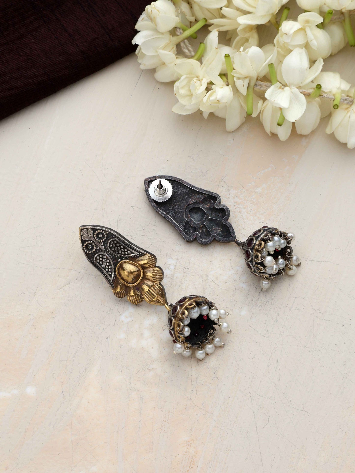 trueBrowns Silver Gold Tone Jhumka Earrings - Swadesiicart