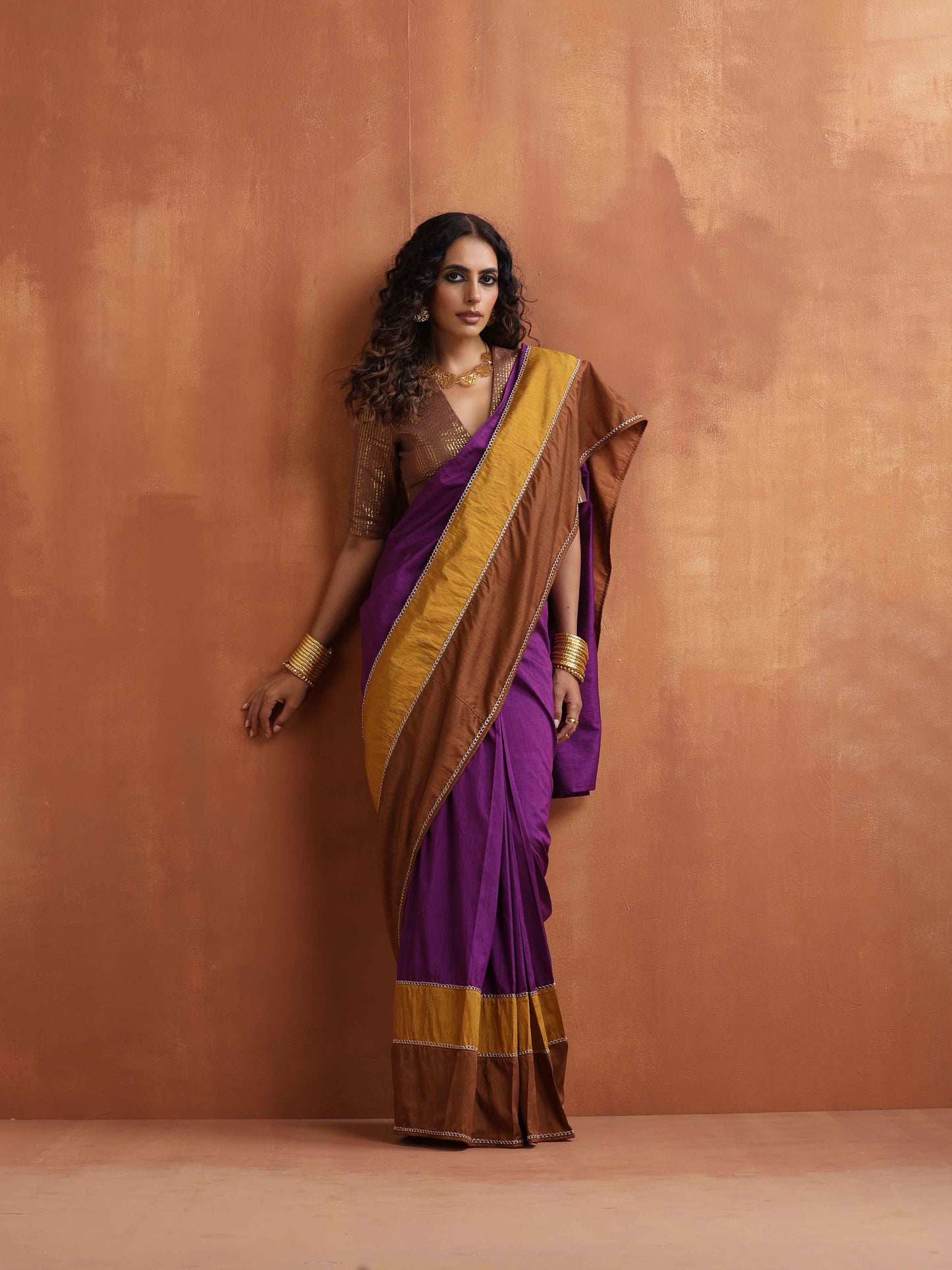 trueBrowns Brown Gold Metallic Blouse | Swadesiicart