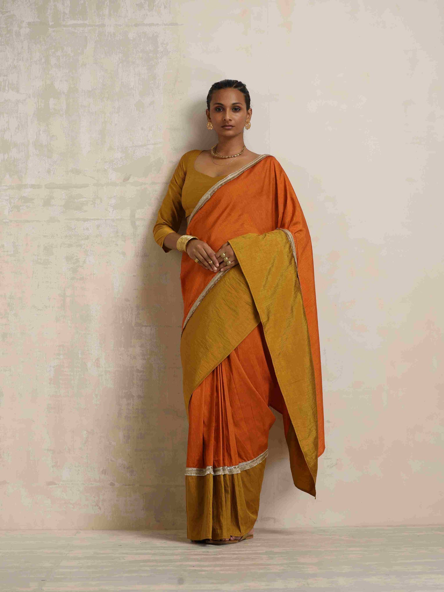 trueBrowns Gold Silk Blouse | Swadesiicart