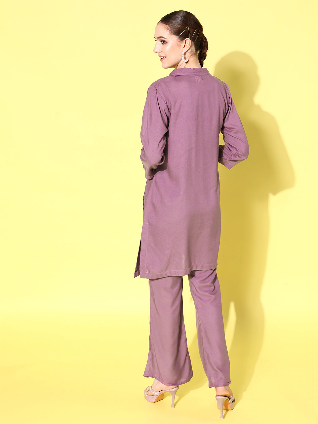 InWeave Women's Mauve Coord Set With Crepe Mauve Crop Top - Swadesiicart