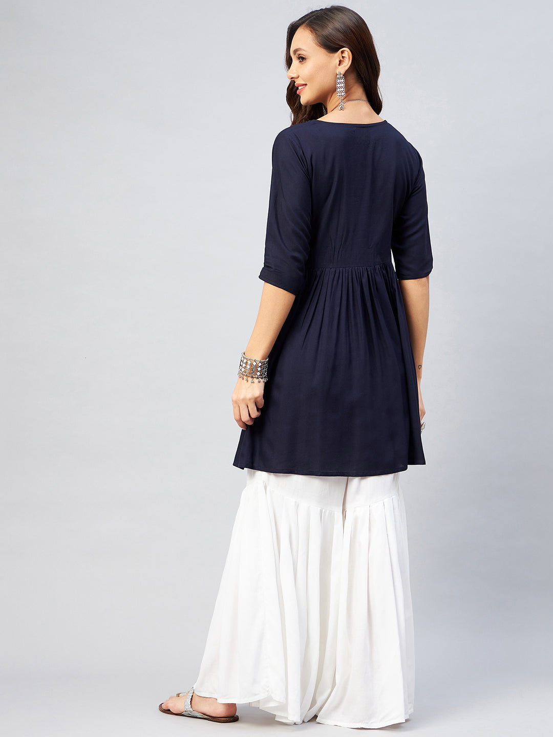 InWeave Women's Navy Blue Short Anarkali Kurta - Swadesiicart