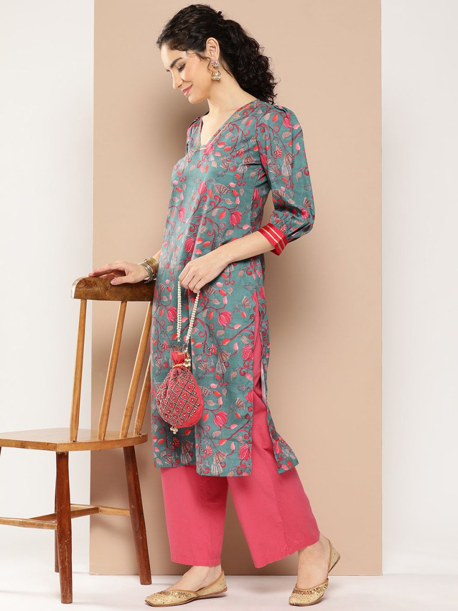 Ahalyaa Women Floral Printed Gotta Patti Floral Crepe Kurta | Swadesiicart