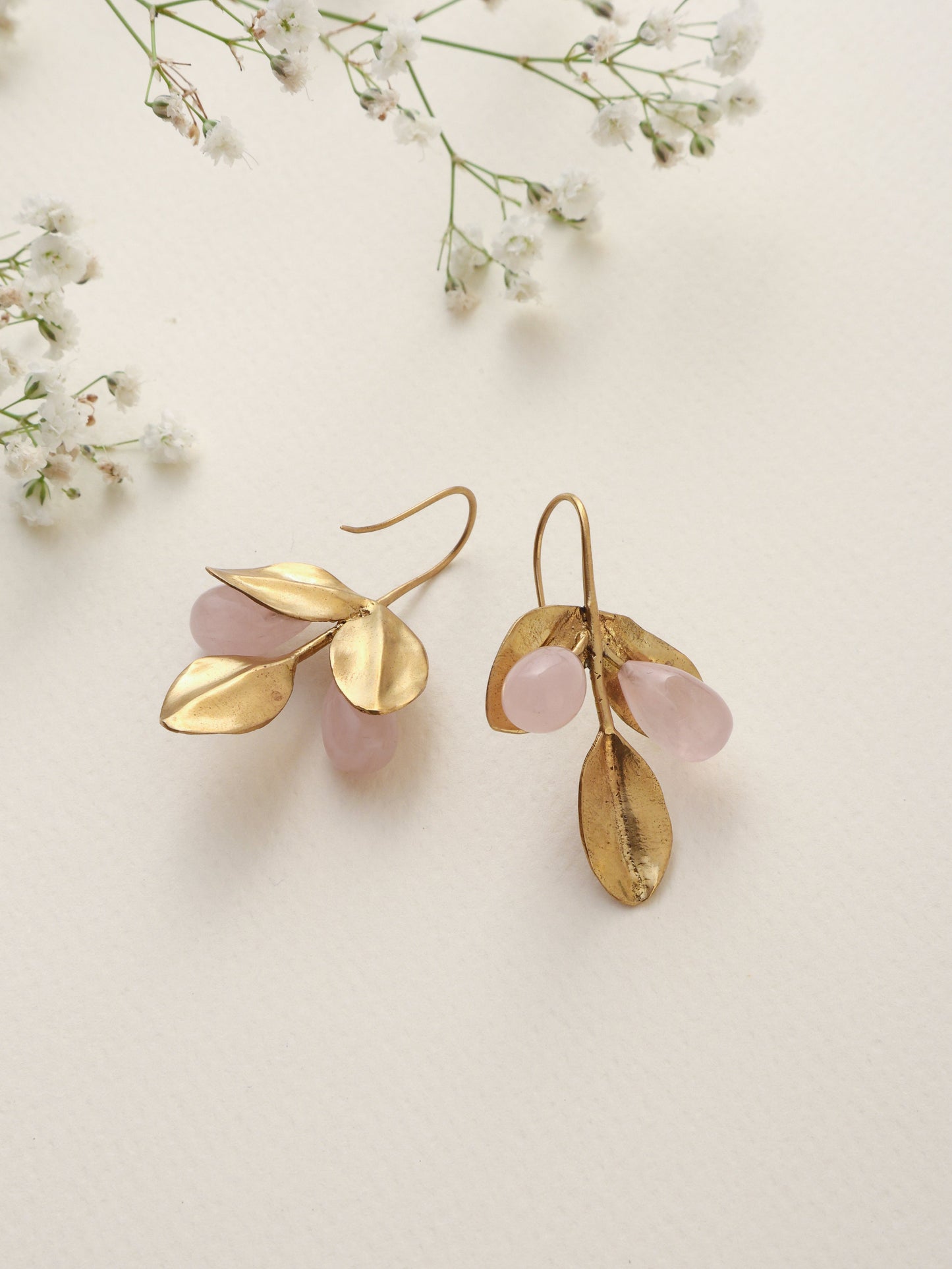 trueBrowns Brass Crystal Leaf Earrings - Swadesiicart