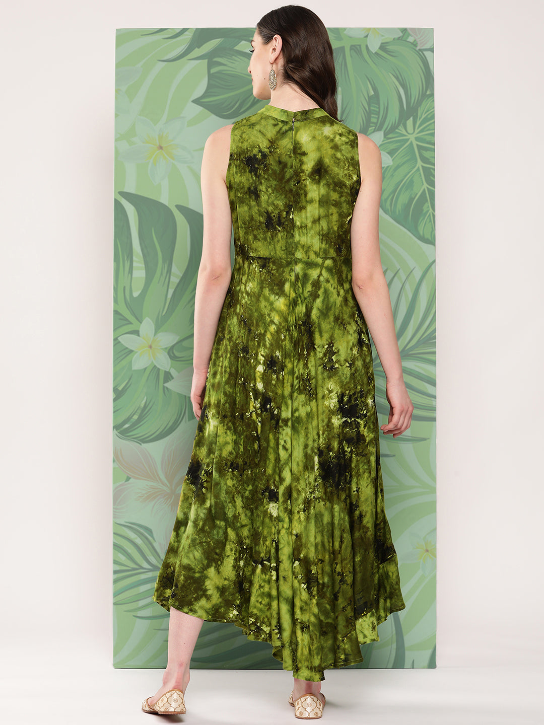 InWeave Women's Green Tie And Die Dress - Swadesiicart