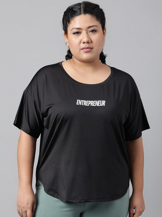 MKH Women Plus Size Typography Printed Drop shoulder Sleeves Dri-FIT Relaxed Fit T-shirt - Swadesiicart