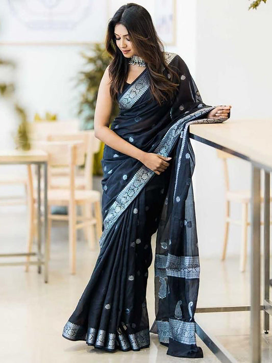 Kalini Floral Woven Design Zari Banarasi Saree | Swadesiicart