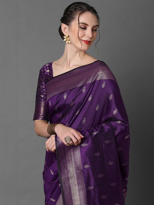 Mitera Ethnic Motifs Zari Silk Blend Banarasi Saree | Swadesiicart