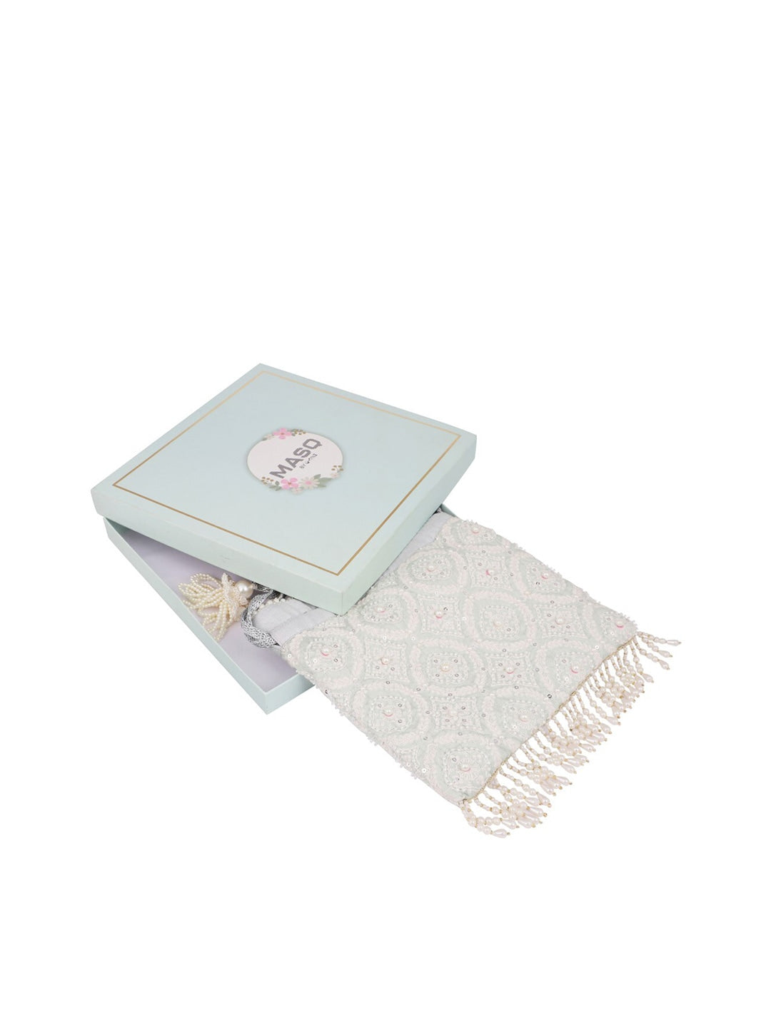 Masq Black & White Embroidered Potli Clutch - Swadesiicart