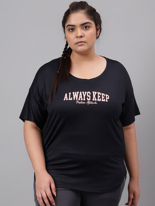 MKH Plus Size Typography Printed Relaxed Fit Dri FIT T-shirt - Swadesiicart