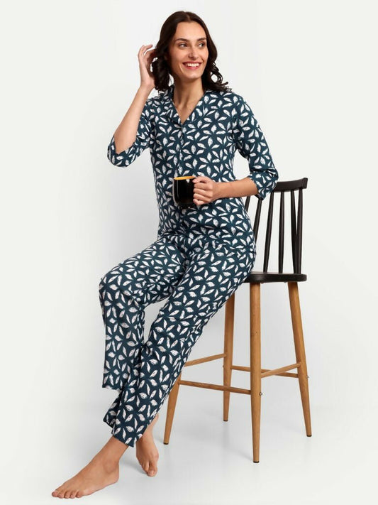 Alvano Beautiful Floral Print Co-ord set for Women's and Girls Rayon(Blue) - Swadesiicart