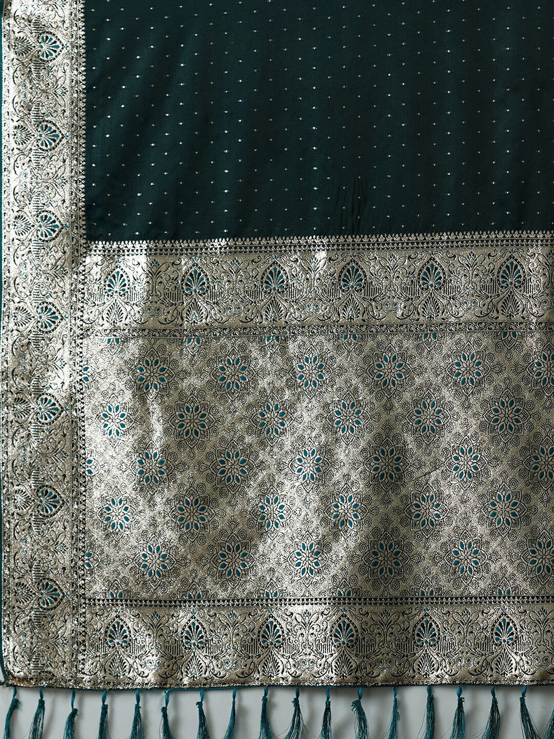 Mitera Green & Gold-Toned Ethnic Motifs Woven Design Zari Satin Banarasi Saree | Swadesiicart