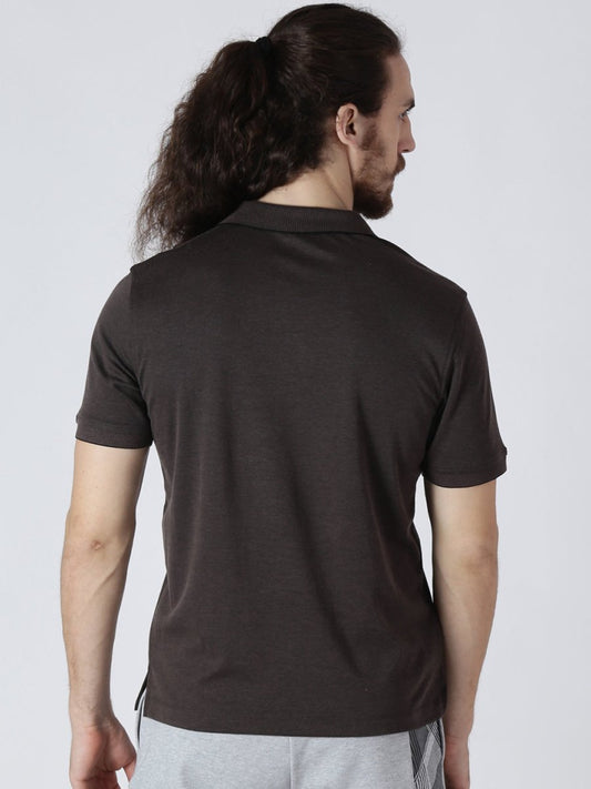 Alcis Men Brown Solid Polo Collar T-shirt | Swadesiicart