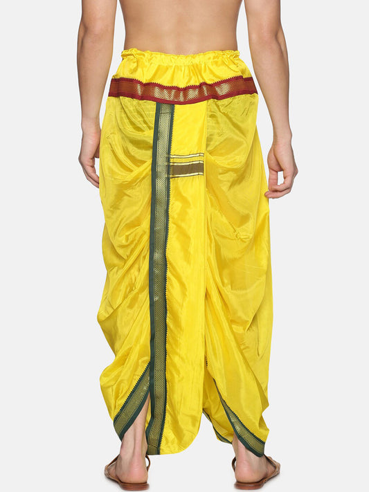 Sethukrishna Men Yellow & Green Solid Readymade Dhoti Pant | Swadesiicart