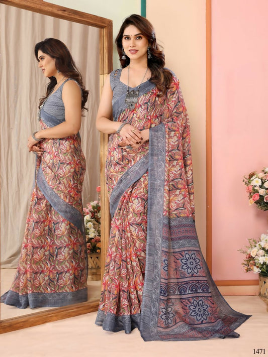 Partywear Designer Grey Kota Doriya Fancy Saree - Dyuti | Swadesiicart