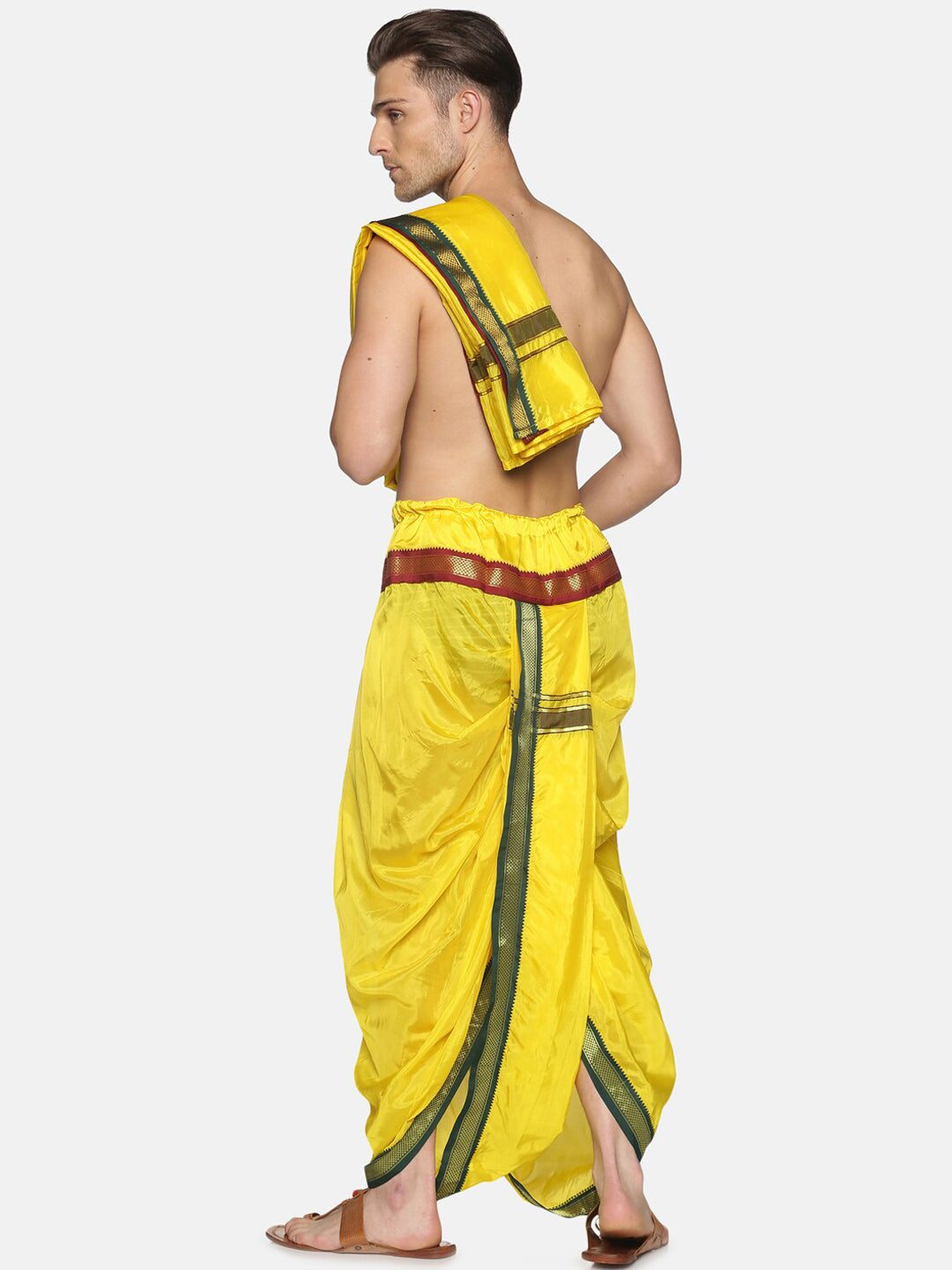 Sethukrishna Men Yellow Readymade Dhoti Pant & Angavastram | Swadesiicart
