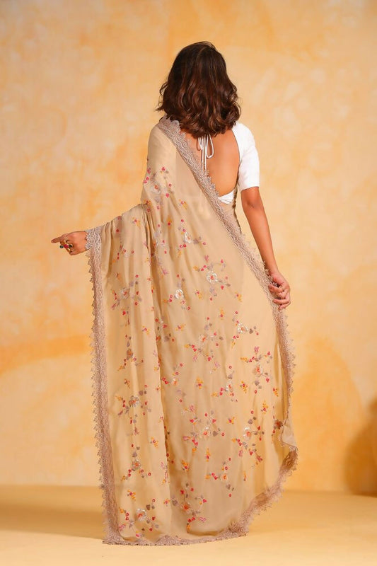 Vamsee Riva Beige Georgette Saree - Swadesiicart