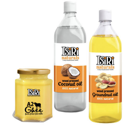 Isiri A2 Ghee + Coconut Oil + Groundnut Oil Combo | Certified Organic Ghee & Oils - Isiri Farms