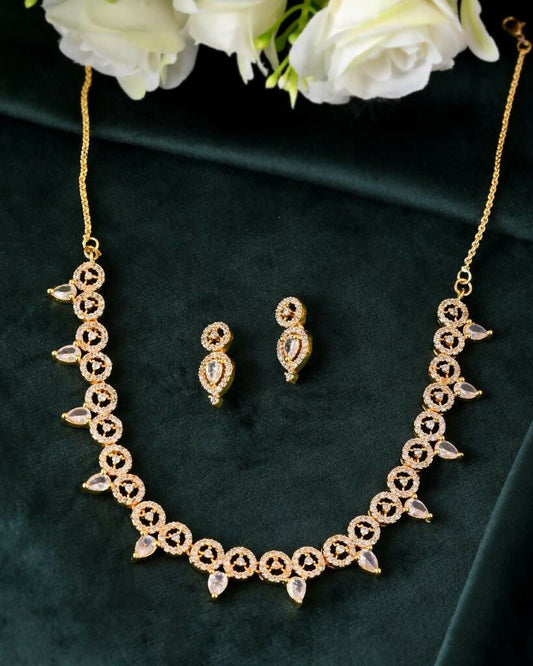 VOJ Gold-Polished AD-Studded Jewellery Set