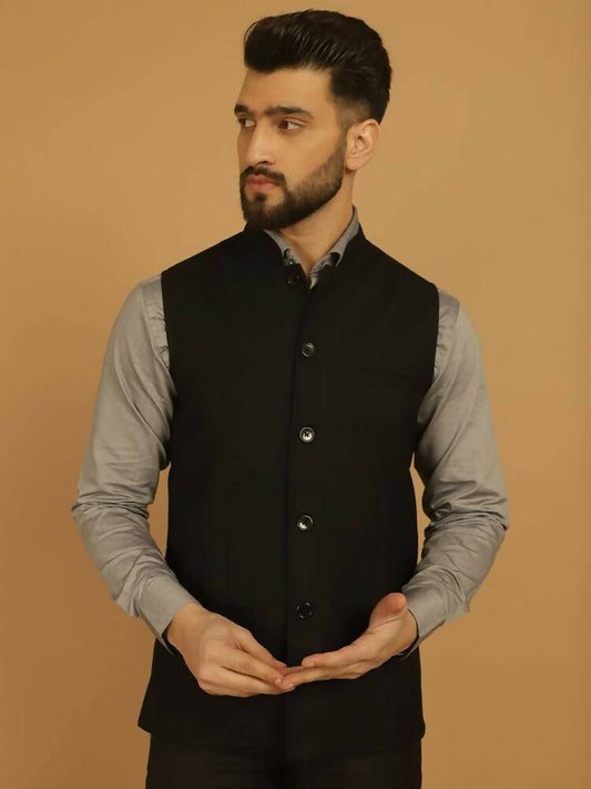 Even Apparels Nehru Jacket With Welt Pockets - Black | Swadesiicart