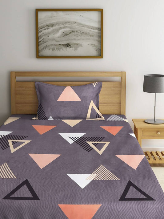 KLOTTHE Purple Geometric 210 TC Cotton Bedsheet with Pillow Covers - Swadesiicart