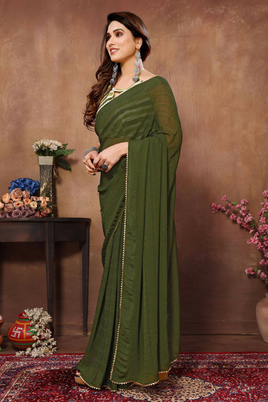 Partywear Designer Green Georgette Fancy Saree - Satrangi | Swadesiicart