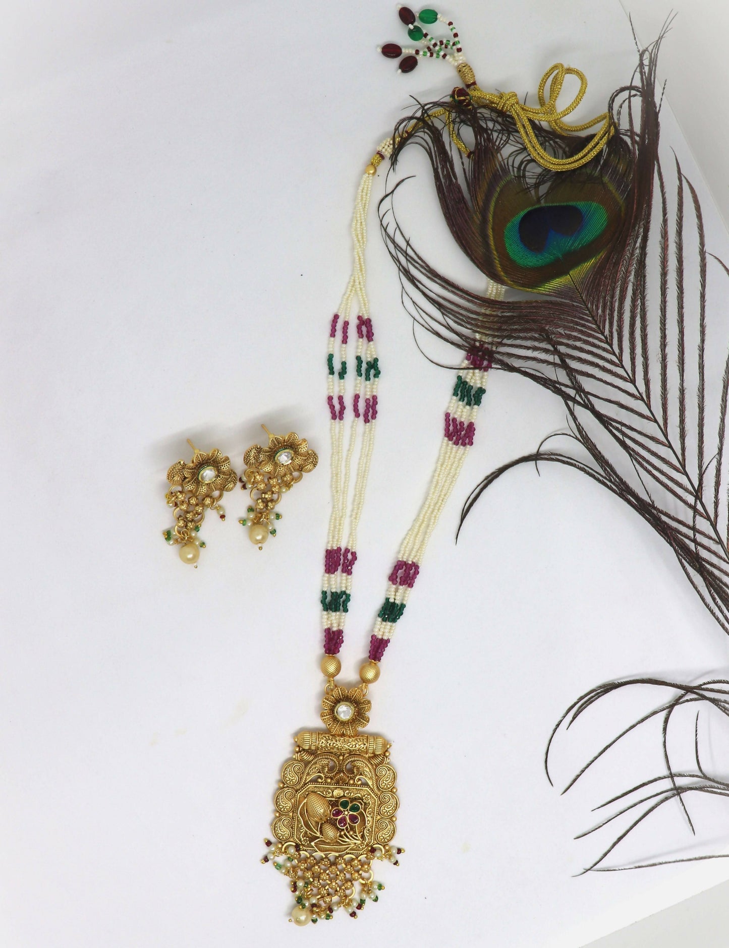 Joban Fashion White & Maroon & Green With Rajwadi Polish Necklace Set | Swadesiicart