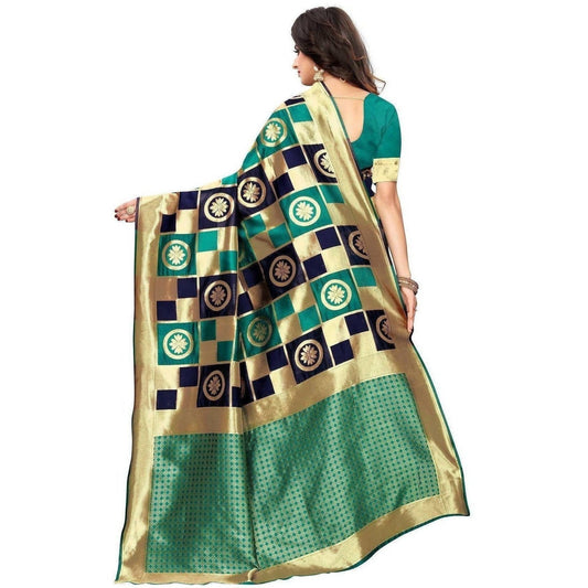 Vamika Banarasi Jaquard Rama Green Weaving Saree (Banarasi 25) | Swadesiicart