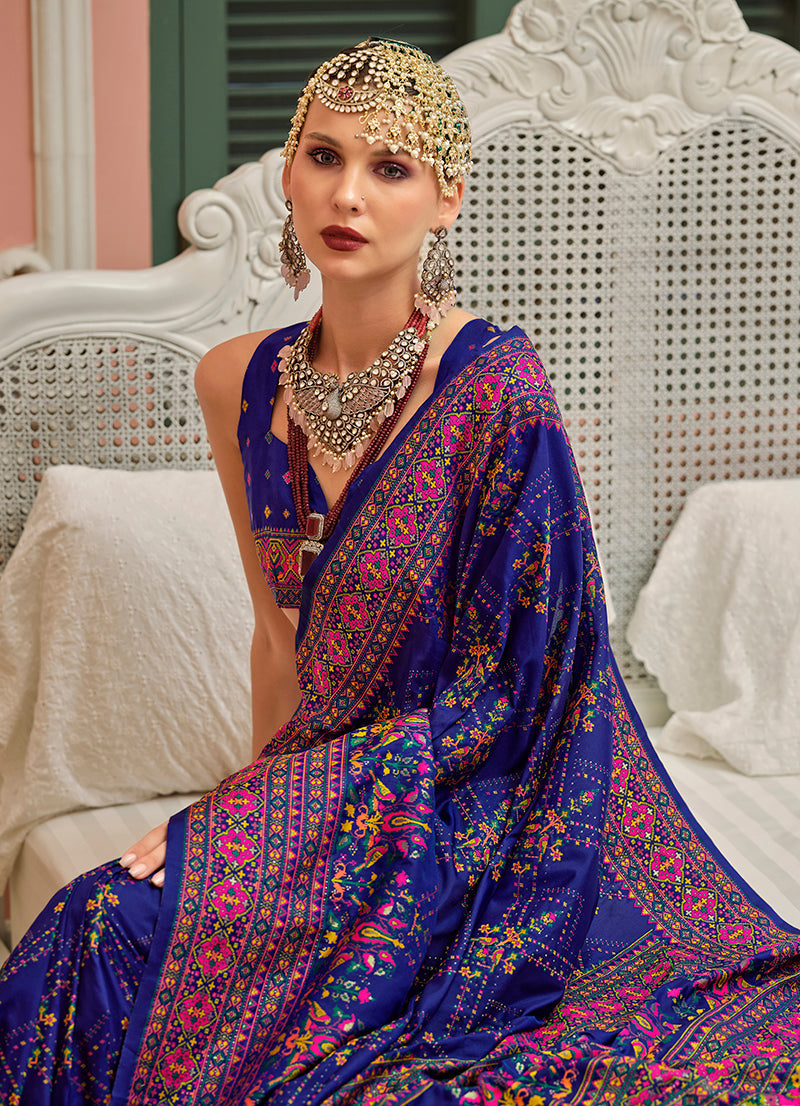 Monjolika Fashion Blue Banarasi Silk Traditional Swadesiicart with Meenakari and Weaving Work