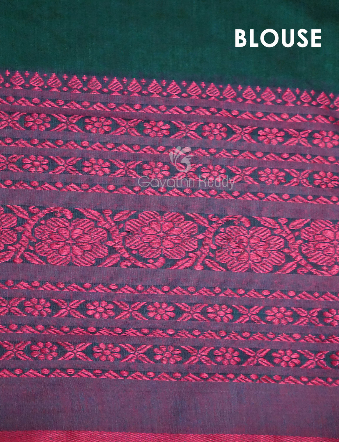 Bottle Green And Pink Colour Contrast Thread Border Khadi Cotton Saree By Gayathri Reddy Designer Studio | Swadesiicart