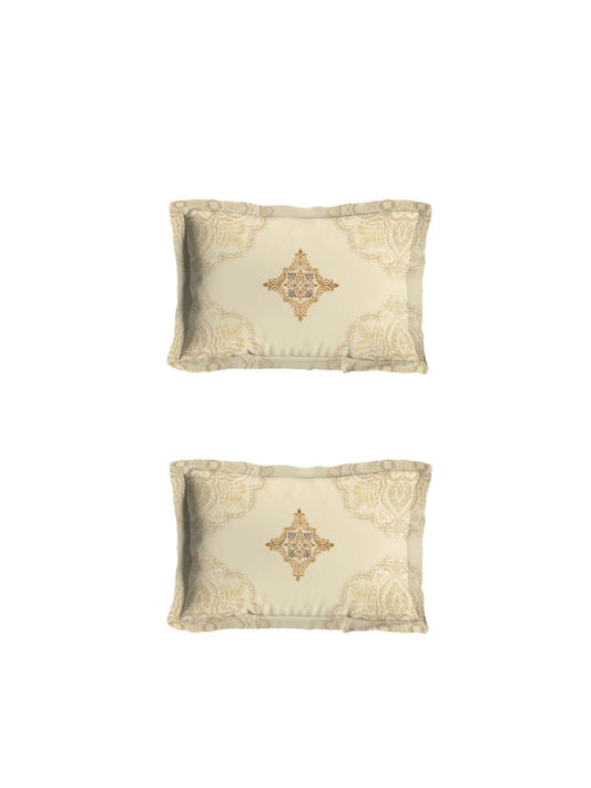DDecor Beige & Grey Ethnic Motifs 180 TC Cotton 1 King Bedsheet with 2 Pillow Covers - Swadesiicart
