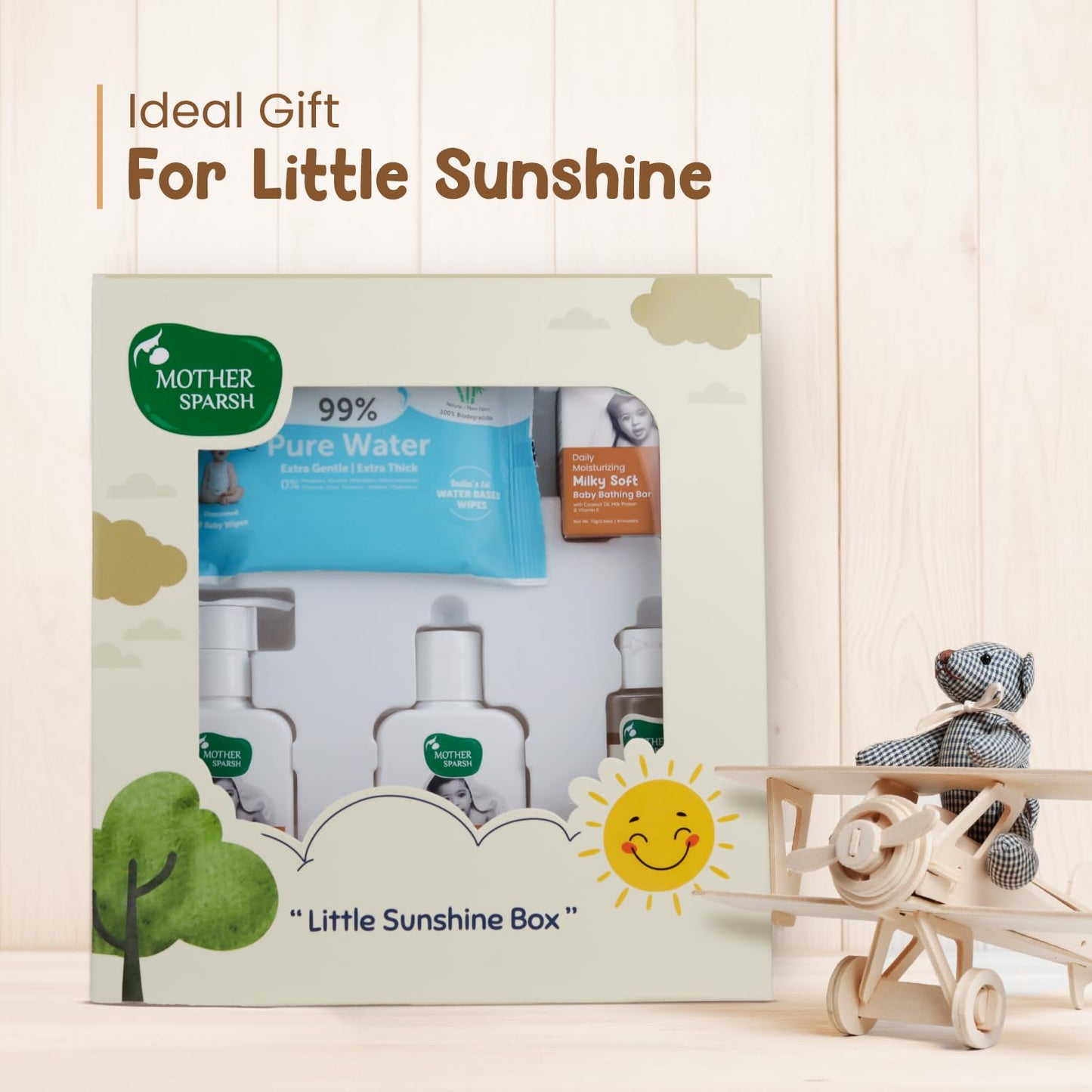 Mother Sparsh Gift Set for Babies, Combo of 5 Baby Skin Care Essentials (Sunshine Box) - Swadesiicart