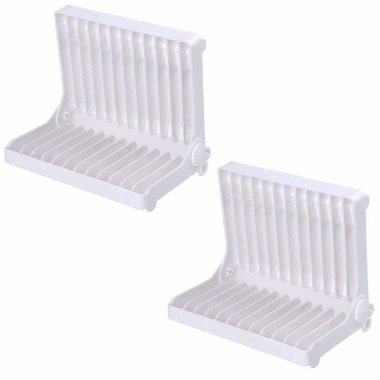 White Color - Folding Plastic Kitchen Dish Rack Stand Plate Holder - 2 Piece - Swadesiicart
